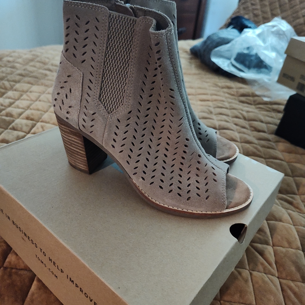 Toms Gray Perforated Ankle Booties
